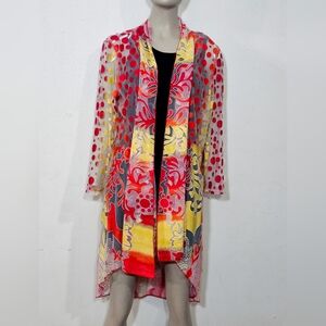 Colorful Sheer Long Sleeve Cardigan Sz XL